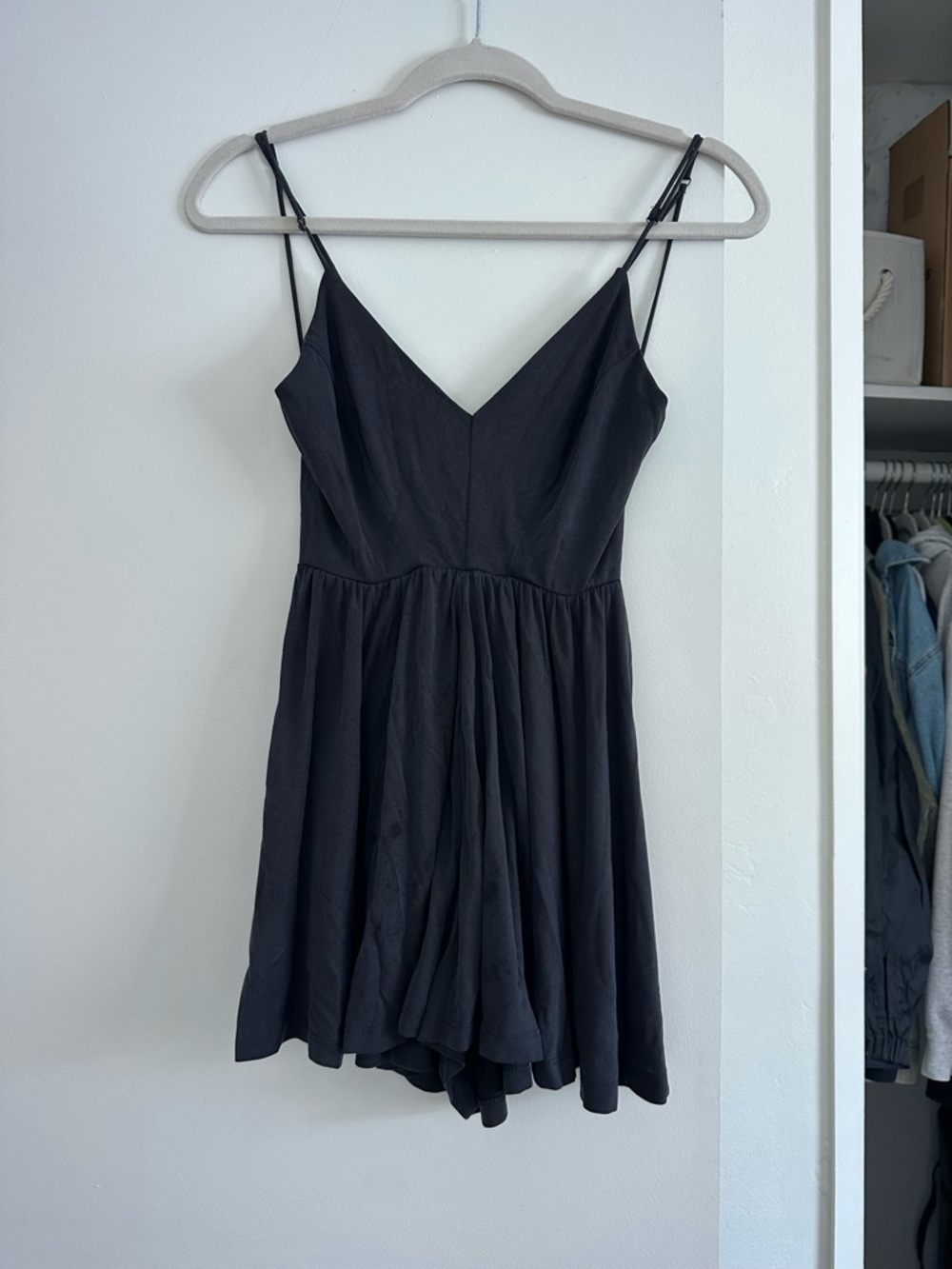 silence + noise charcoal gray linen cami dress